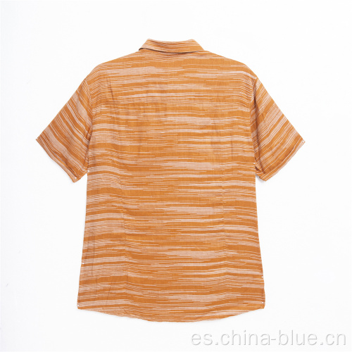Camisas de estampado de mangas cortas de lino suave para hombres